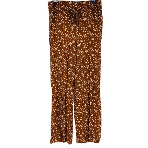 Cato Pants - Cato Cest 1946 Floral Print Drawstring Women Casual Pants Wide Leg Brown Large